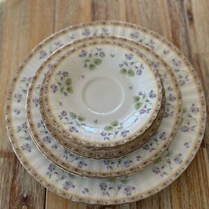 Vintage Mikasa Petite Bone French Violets Dinnerware Five Pieces